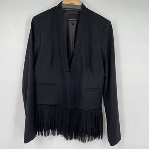 women Banana Republic Chiffon Fringe Blazer Black Jacket 14 Tall
