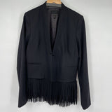women Banana Republic Chiffon Fringe Blazer Black Jacket 14 Tall