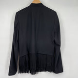 women Banana Republic Chiffon Fringe Blazer Black Jacket 14 Tall