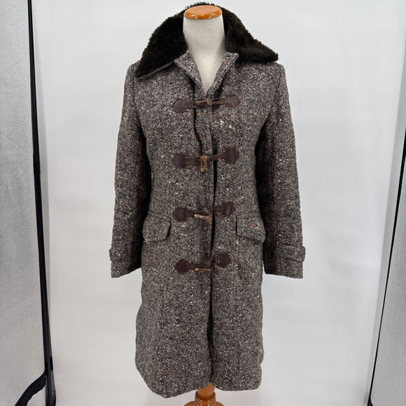 women Sterling Darling Vintage Tweed Toggle Faux Shearling Lining Brown Coat S