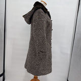 women Sterling Darling Vintage Tweed Toggle Faux Shearling Lining Brown Coat S