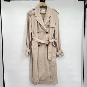women A New Day Linen Blend Trench Coat Tan Jacket M