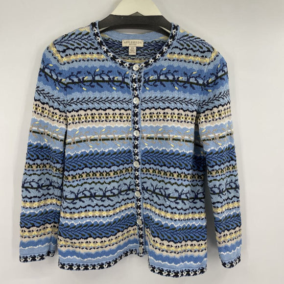 women Appleseed's Fair Isle Cardigan Blue Multi Sweater PS