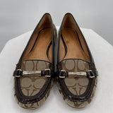 women Coach Monogram Canvas Loafers Brown Shoes 8B