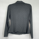women Boden Gold Polka Dot Knit Button Front Collared Shirt Green Gray Top