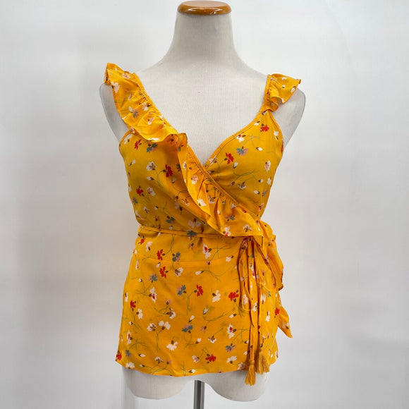 women Madewell NWT Silk Wrap Cami Top in Painted Carnations Marigold Top 4