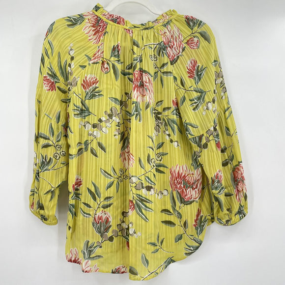 women Loft NWT Stripe Floral Blouse Spring Green Chartruse Woven Top SP
