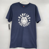 unisex NWT Hawkins HS Stranger Things Tee Navy Blue Knit Top S