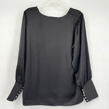 women Rachel Zoe NWT Long Sleeve Satin V-Neck Black Top L