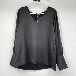 women Rachel Zoe NWT Long Sleeve Satin V-Neck Black Top L
