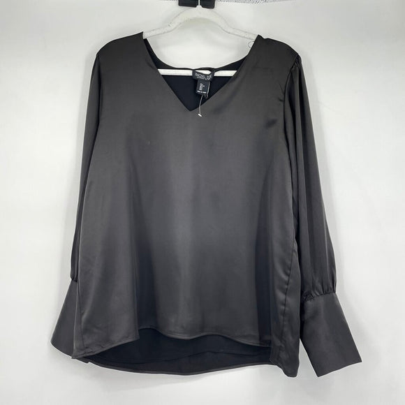 women Rachel Zoe NWT Long Sleeve Satin V-Neck Black Top L