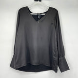 women Rachel Zoe NWT Long Sleeve Satin V-Neck Black Top L