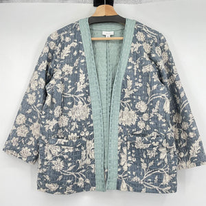 women J. Jill Kantha Stitch Patch Pocket Blue Jacket S