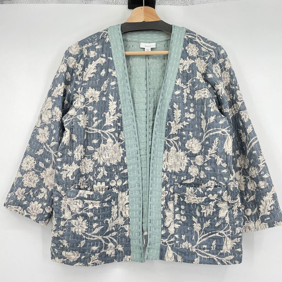 women J. Jill Kantha Stitch Patch Pocket Blue Jacket S