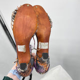 women Handmade Python Pompom Pump Sandals Purple and Orange Shoes 39/8.5