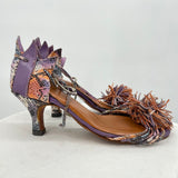 women Handmade Python Pompom Pump Sandals Purple and Orange Shoes 39/8.5