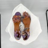 women Handmade Python Pompom Pump Sandals Purple and Orange Shoes 39/8.5