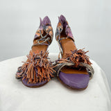 women Handmade Python Pompom Pump Sandals Purple and Orange Shoes 39/8.5