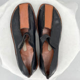 women Handmade Colorblock Leather Mary Janes Black and Brown Shoes 37/6.5