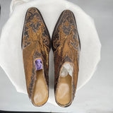 women Handmade Tooled Leather and Copper Snakeskin Western Mules Brown Shoes 37.5/7