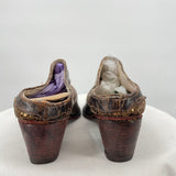 women Handmade Tooled Leather and Copper Snakeskin Western Mules Brown Shoes 37.5/7