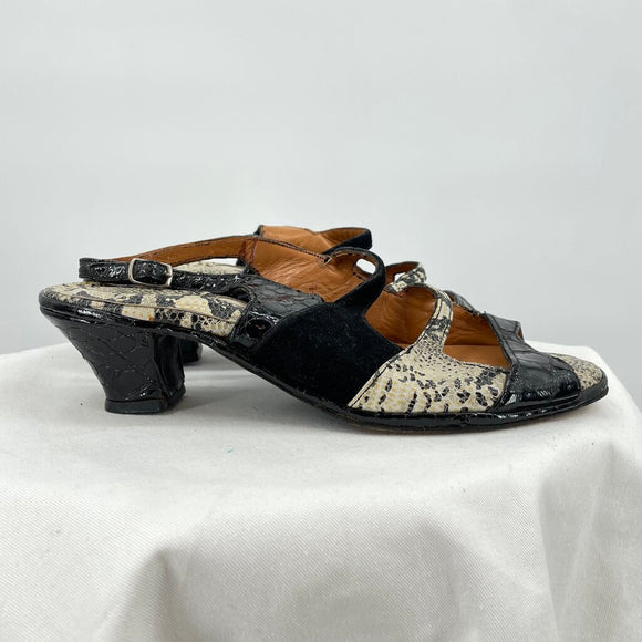 women Handmade Kid Leather and Python Slip-On Gray Black Cream Shoes 36.5/6