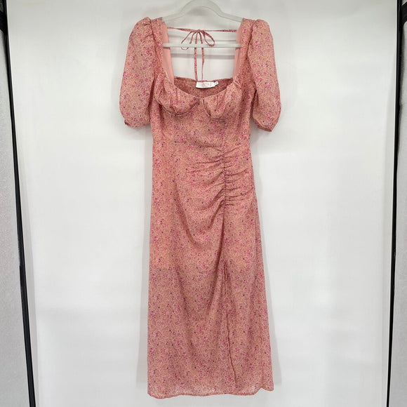 women ASTR Floral Milkmaid Pink Cream Dress M