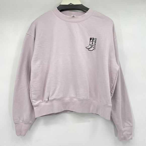 women As Color Embroiderd Cowboy Boot Cropped Purple Sweatshirt M