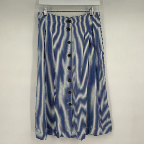 women Talbots Striped Button Front Blue Cream Skirt 6