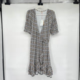 women NWT Knit Floral Wrap Black White Yellow Brown Dress 10R