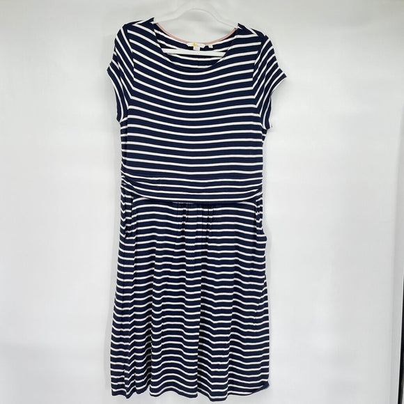 women Boden Crewneck Striped Knit Navy Blue and White Dress 12R