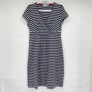 women Boden Splice Front Striped Knit Navy Blue and White Dress 10R
