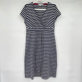 women Boden Splice Front Striped Knit Navy Blue and White Dress 10R