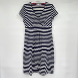 women Boden Splice Front Striped Knit Navy Blue and White Dress 10R