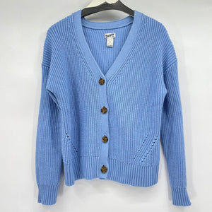 women Duluth Trading Co. Chunky Knit Cotton Cardigan Blue Sweater L