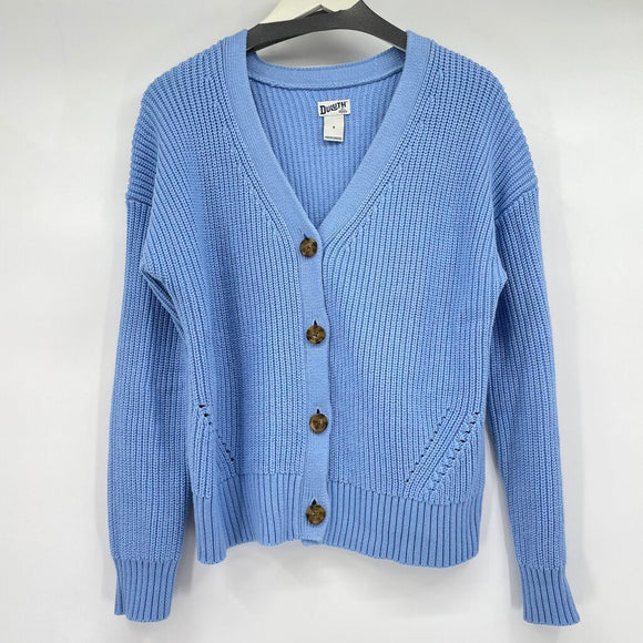 women Duluth Trading Co. Chunky Knit Cotton Cardigan Blue Sweater L