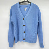 women Duluth Trading Co. Chunky Knit Cotton Cardigan Blue Sweater L