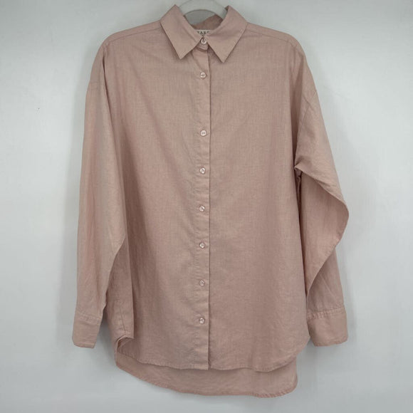 women Bare by Charlie Holiday Hemp/Organic Cotton Button Front Blush Pink Top XS