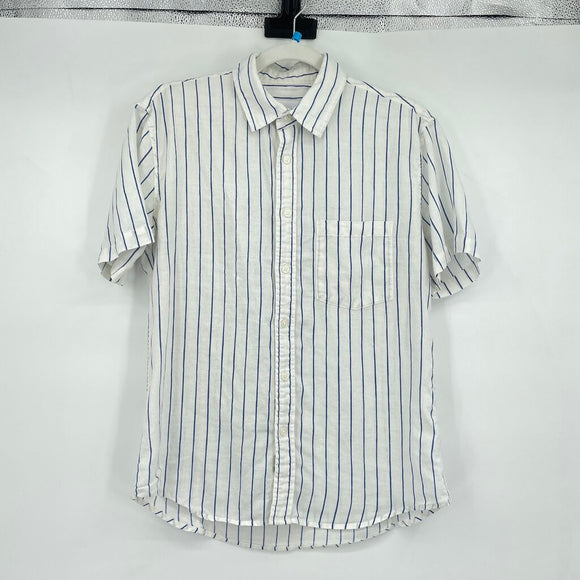 men Corridor Striped Linen Button Down Cream Blue Top S