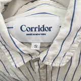men Corridor Striped Linen Button Down Cream Blue Top S