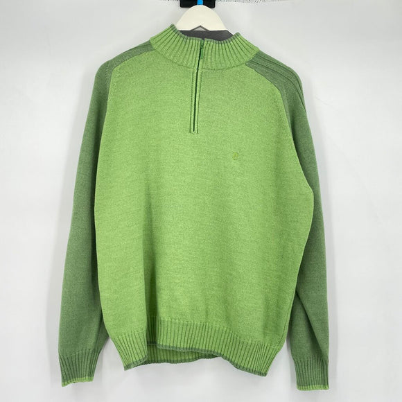 men Pierre Cardin Wool 1/4 Zip Green Sweater L