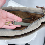 women LL Bean Canvas and Leather Shoulder Bag Green Brown Purse