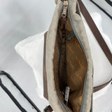 women LL Bean Canvas and Leather Shoulder Bag Green Brown Purse