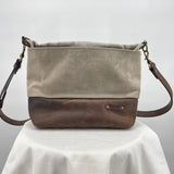 women LL Bean Canvas and Leather Shoulder Bag Green Brown Purse