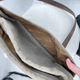 women LL Bean Canvas and Leather Shoulder Bag Green Brown Purse
