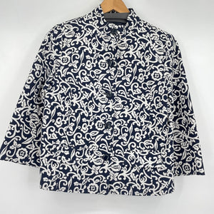 women Liz Claiborne Linen Cotton Blend Navy White Jacket M