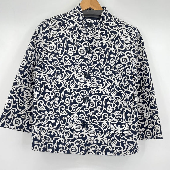women Liz Claiborne Linen Cotton Blend Navy White Jacket M