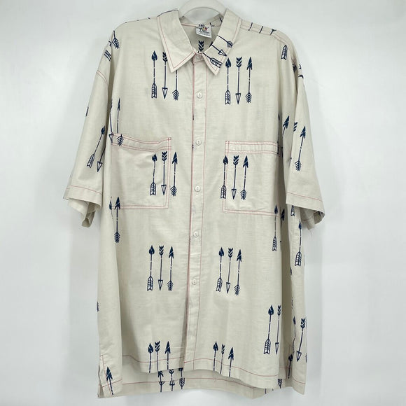men Rum Reggae Cotton Arrow Print Cream Navy Top 1X