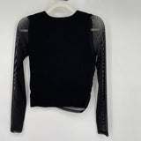 women Promise Shaper Fit Mesh-Sleeve Gathered Rib-Knit Top Black Top M