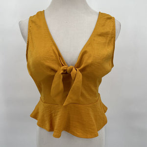 women BCBGeneration Tie Front Peplum Tank Mustard Top S